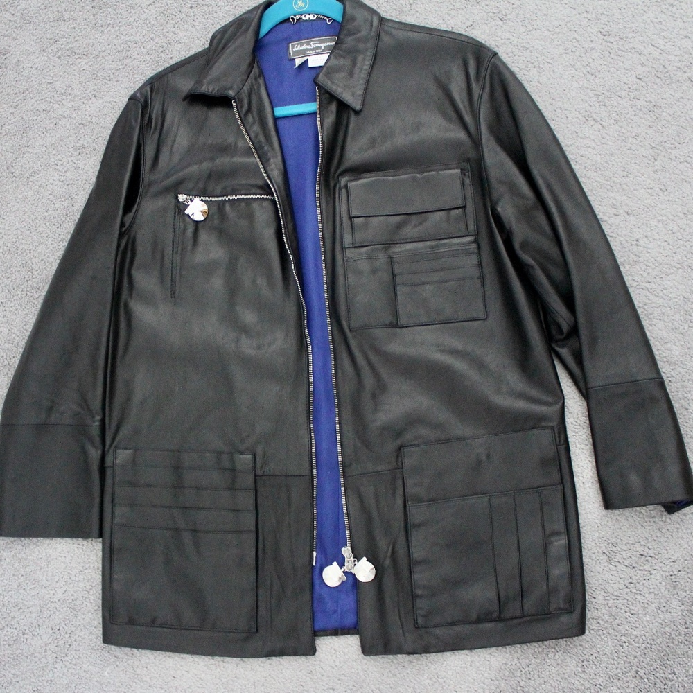 Salvatore Ferragamo Black Leather Jacket Size 8